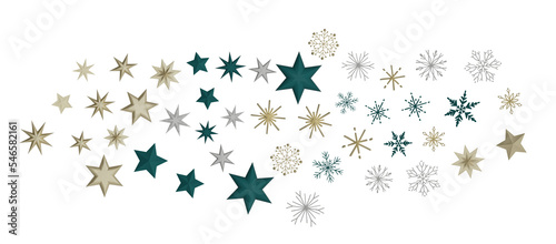 Snowflakes and bokeh lights on the blue Merry Christmas background. 3D render