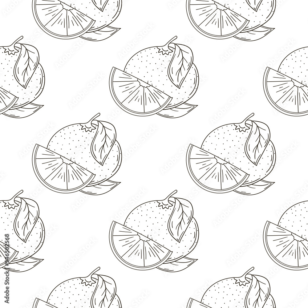 Obraz premium Coloring Seamless pattern with tropical fruits. Illustration in hand draw style