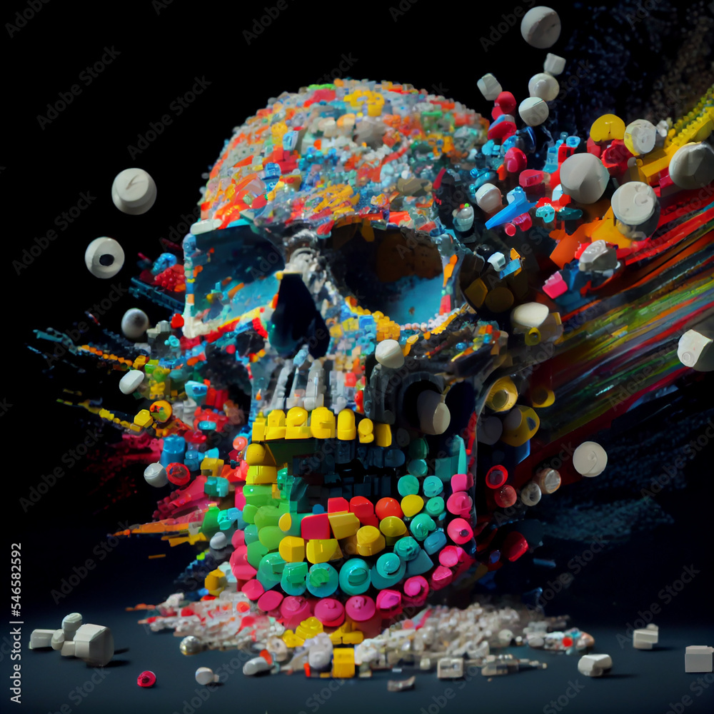 Fototapeta premium Skulls exploding with floral pattern.