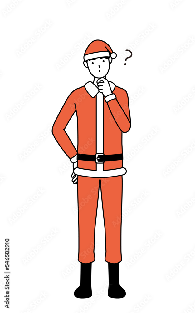 疑問を持つサンタクロース姿の男性