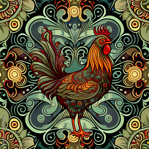 Art Nouveau Chicken Pattern photo