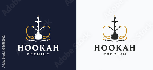 Hookah shisha smoking silhouette logo icon vector template for cafe, shop, club, lounge
