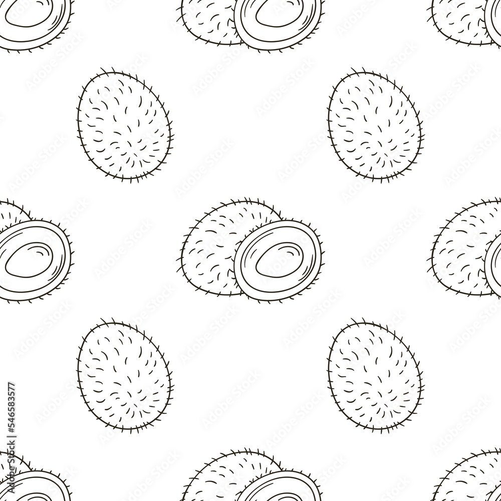 Fototapeta premium Coloring Seamless pattern with tropical fruits. Illustration in hand draw style