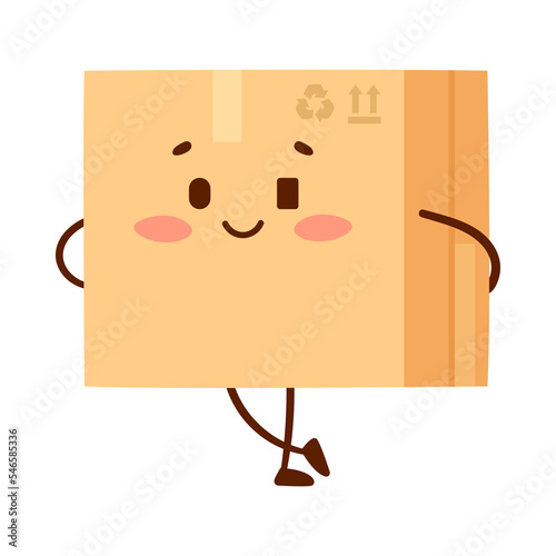 Cardboard box cartoon character blushing vector illustration. Cute closed comic package, flirty parcel with face isolated on white background. Delivery service, warehouse concept