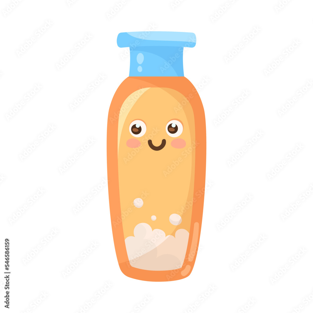 Funny bottle of shampoo cartoon illustration. Colorful animated personal  hygiene product with cute face isolated on white background. Bathroom  concept Stock Vector | Adobe Stock