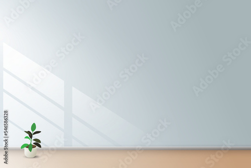 The background wall of the room has light shining through on a small potted plant.Vector