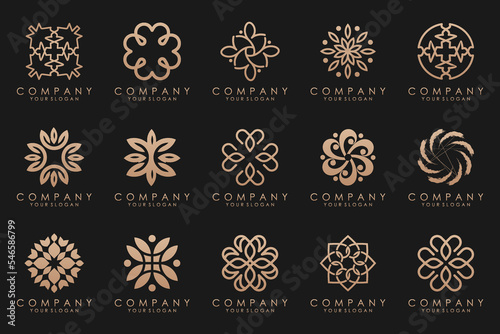 Floral ornament logo icon set. Abstract beauty flower or mandala logo design collection.