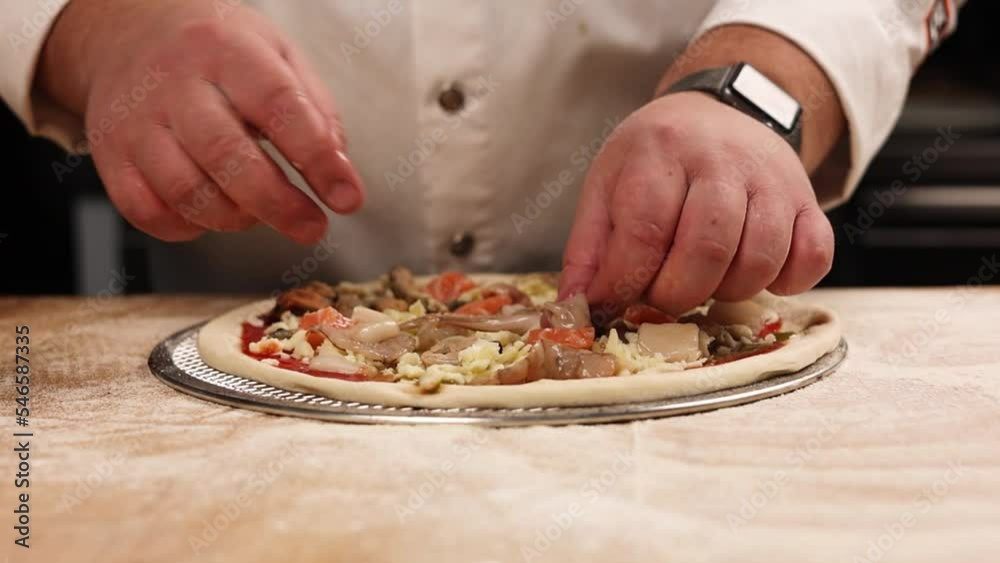 the chef prepares pizza in the restaurant
the chef prepares pizza in the restaurant