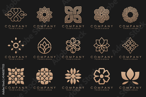 Floral ornament logo icon set. Abstract beauty flower or mandala logo design collection.