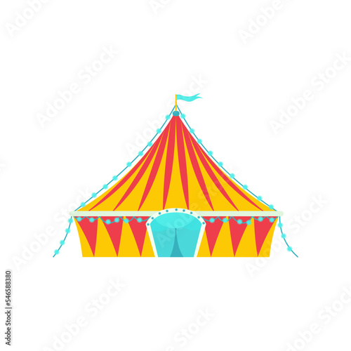 Red, yellow and blue circus tent vector illustration. Circus dome for amusement park, funfair or event isolated on white background. Circus, festival, entertainment concept © SurfupVector