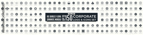 Floral ornament logo and icon set. Abstract beauty flower ornament or mandala logo design collection