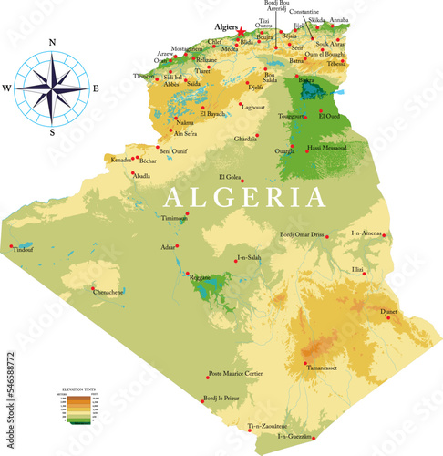 Algeria highly detailed physical map photo