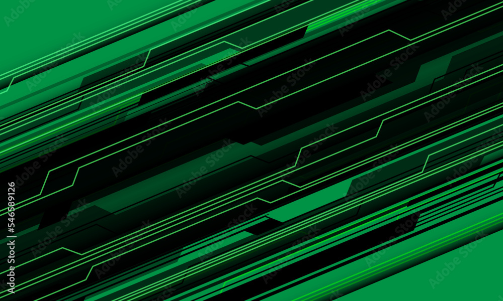 Abstract black line circuit cyber geometric slash dynamic on green design modern futuristic technology background vector