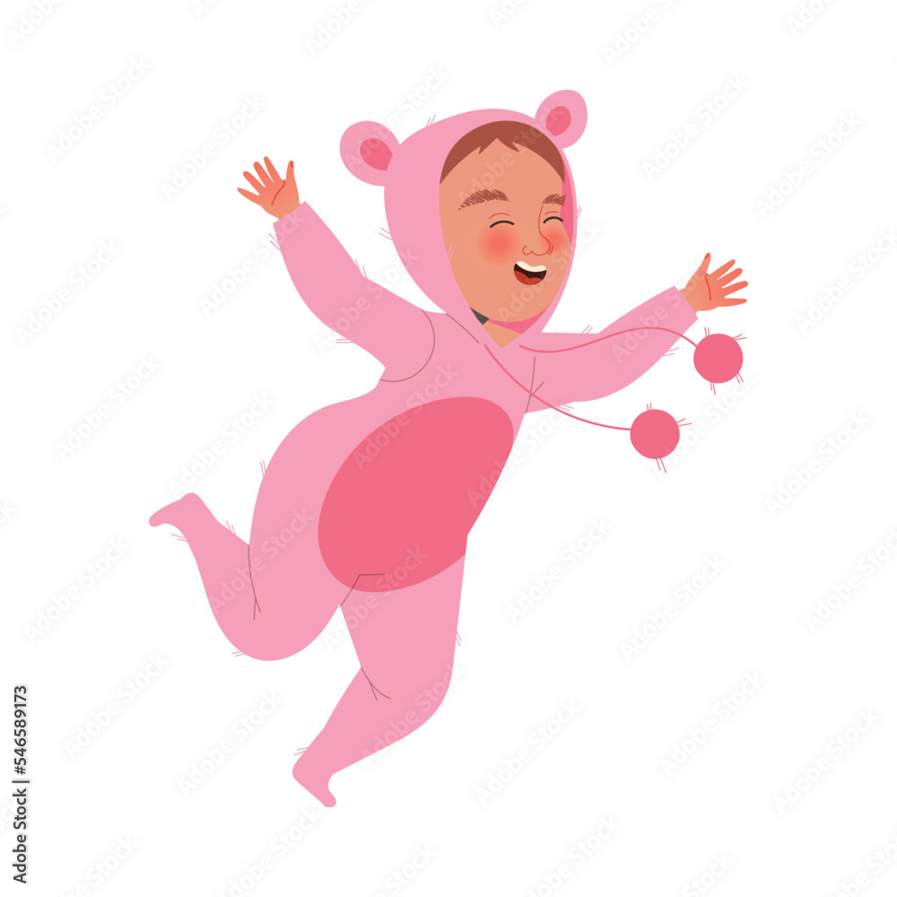 Laughing Little Toddler Boy in Pink Onesie Jumping with Joy Vector Illustration Laughing Little Toddler Boy in Pink Onesie Jumping with Joy Vector Illustration