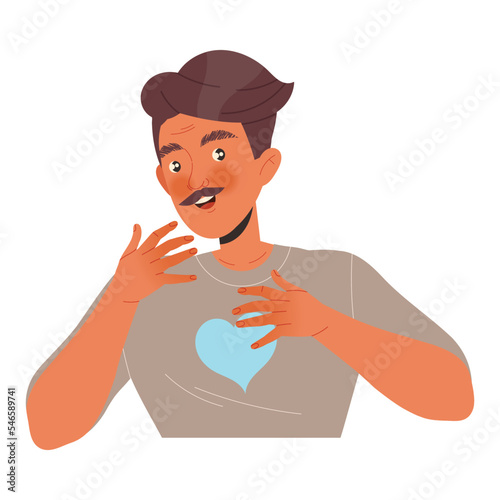 Moustached Man Talking to Someone with Friendly Face Vector Illustration