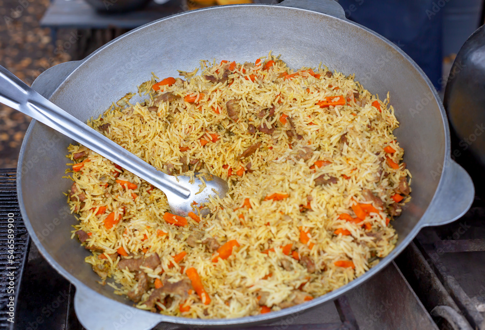 Large pot with pilaf Large pot with pilaf