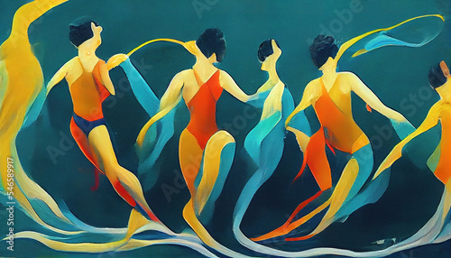 vintage abstract sync swimming poster illustration, modern abstract way photo