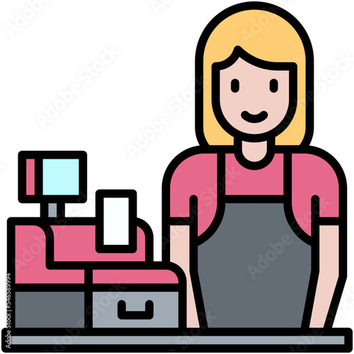 Female cashier icon, Coffee shop related vector