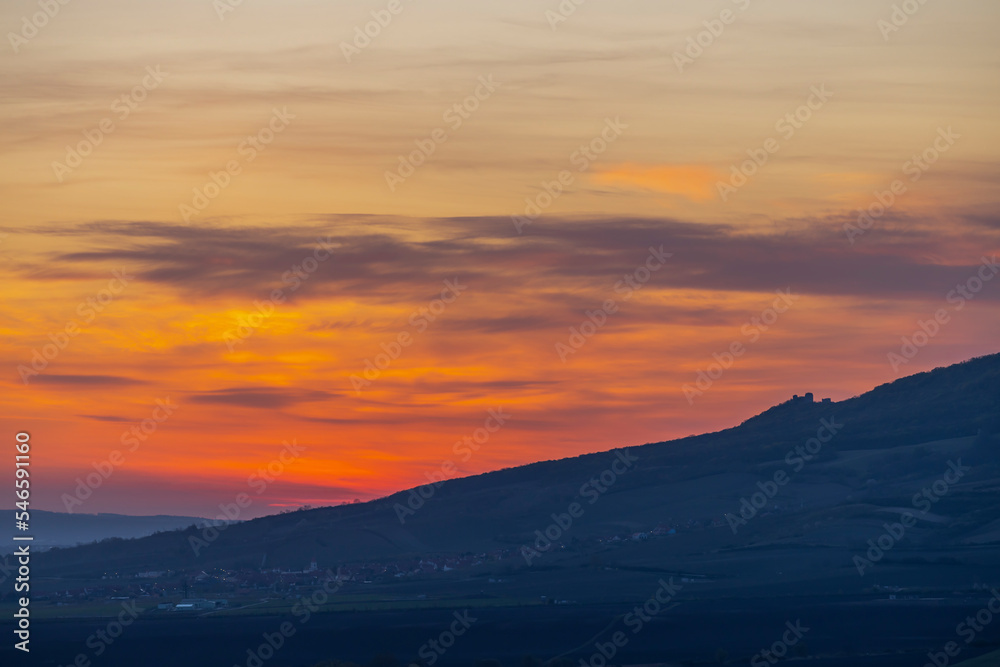 Fototapeta premium Sunrise in Palava with Devicky ruins, Southern Moravia, Czech Republic