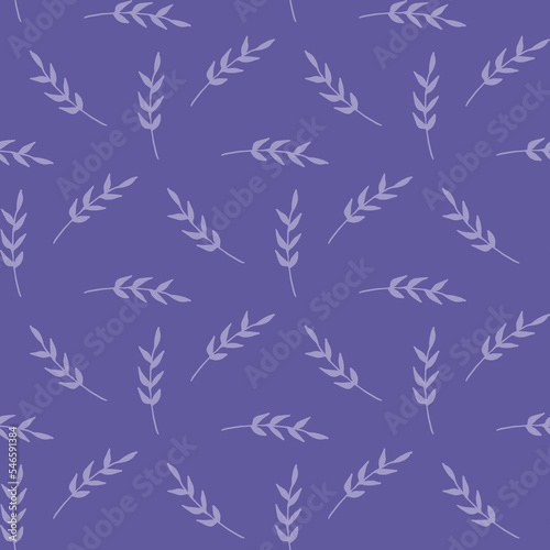 Seamless pattern with light violet branches on dark violet background. Vector image. Doodle style.