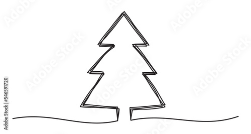 Tangled grungy scribble Christmas Pine Tree hand drawn with thin line, divider shape. PNG clipart isolated on transparent background