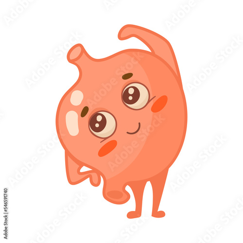 Happy stomach character exercising cartoon illustration. Healthy human organ with cute face doing sport isolated on white background. Nutrition, digestive system concept