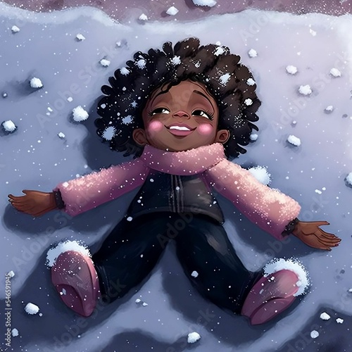 Illustration of Adorable Cute Child Playing In Snow | Created Using Midjourney and Photoshop photo