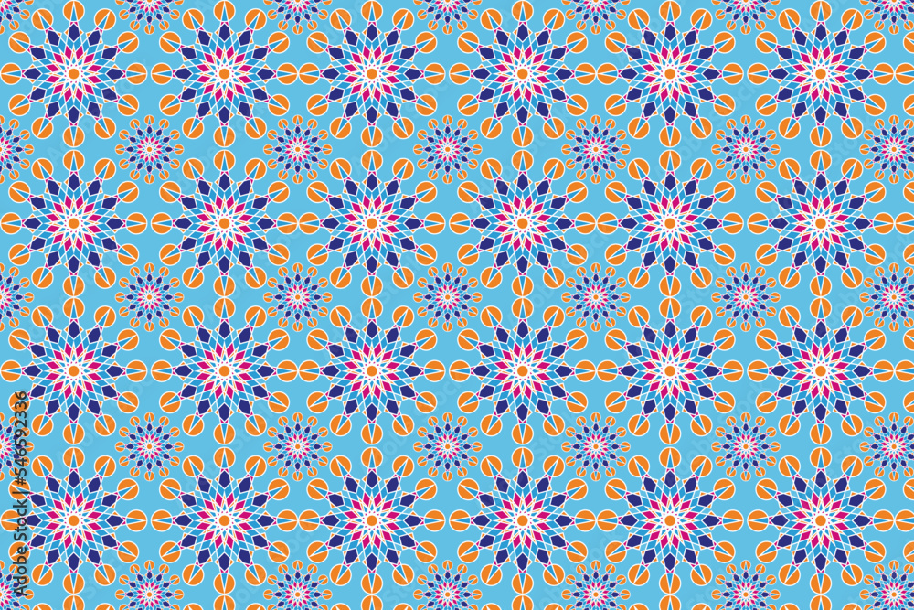 Seamless pattern, islamic geometric motif . Colorful Arabic ornaments. Mandala. Patterns for fabrics, packaging, wallpaper. Vector illustration