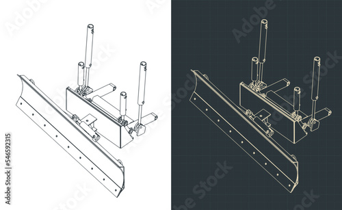 Dozer blade hydraulic system isometric blueprints