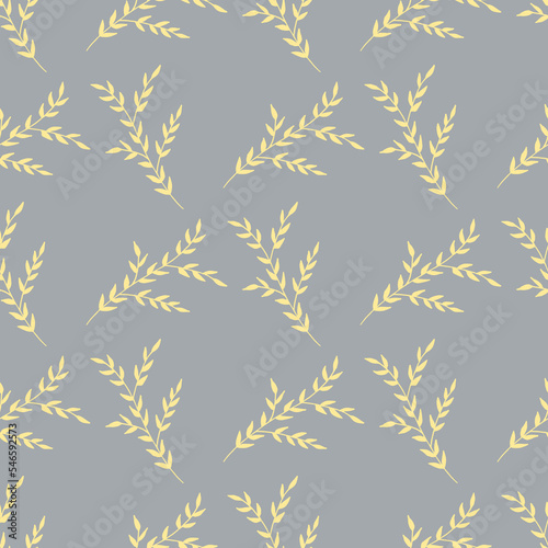Seamless pattern with light yellow branches on gray background. Vector image. Doodle style.