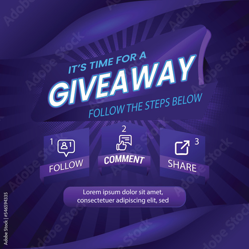 Giveaway quiz contest for social media feed. template giveaway prize win competition follow the steps below