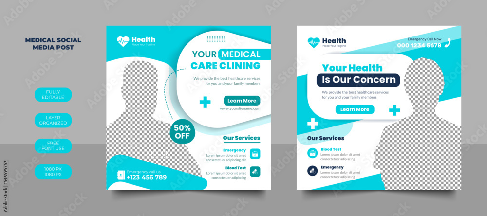 Set of Medical and healthcare social media post design template Set of Medical and healthcare social media post design template