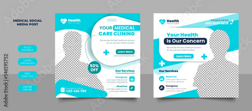 Set of Medical and healthcare social media post design template