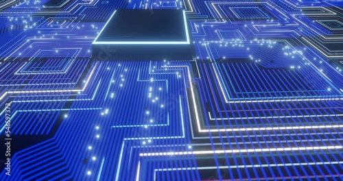 Blue computer circuit board animation. 