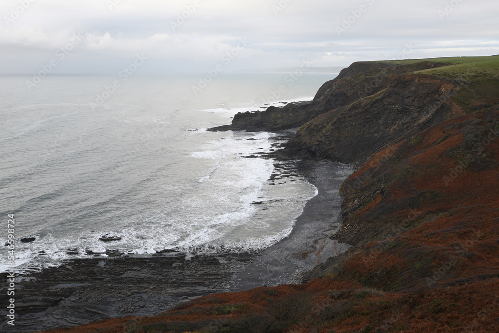 Cliffs at Tresmorn the Cornish coast in overcast light