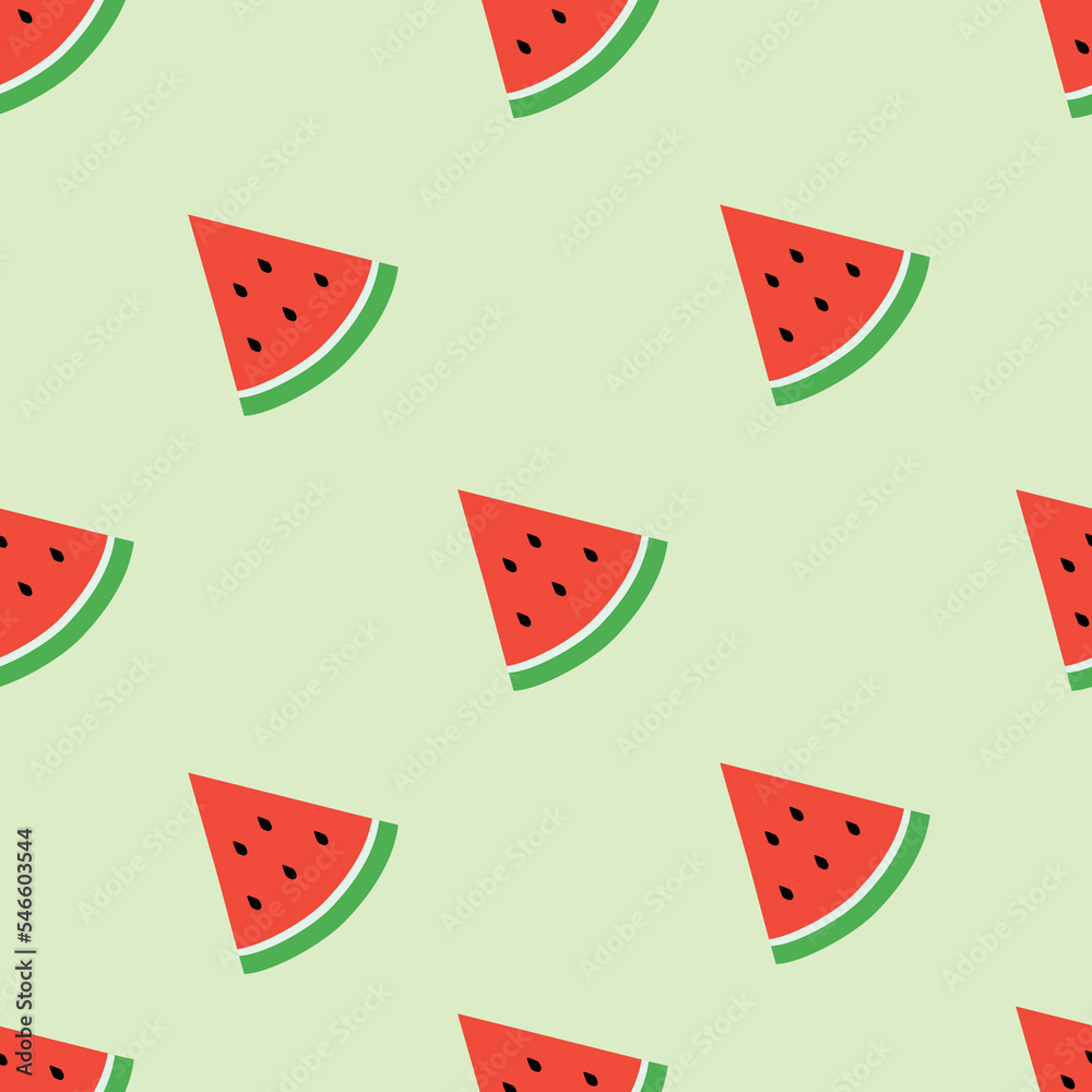 Watermelon pattern vector file with bright green background. It can be used for wallpaper, home decoration,Art, print, packaging design, fashion, etc.