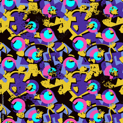Seamless abstract creative geometry pattern with curved elemets and circles