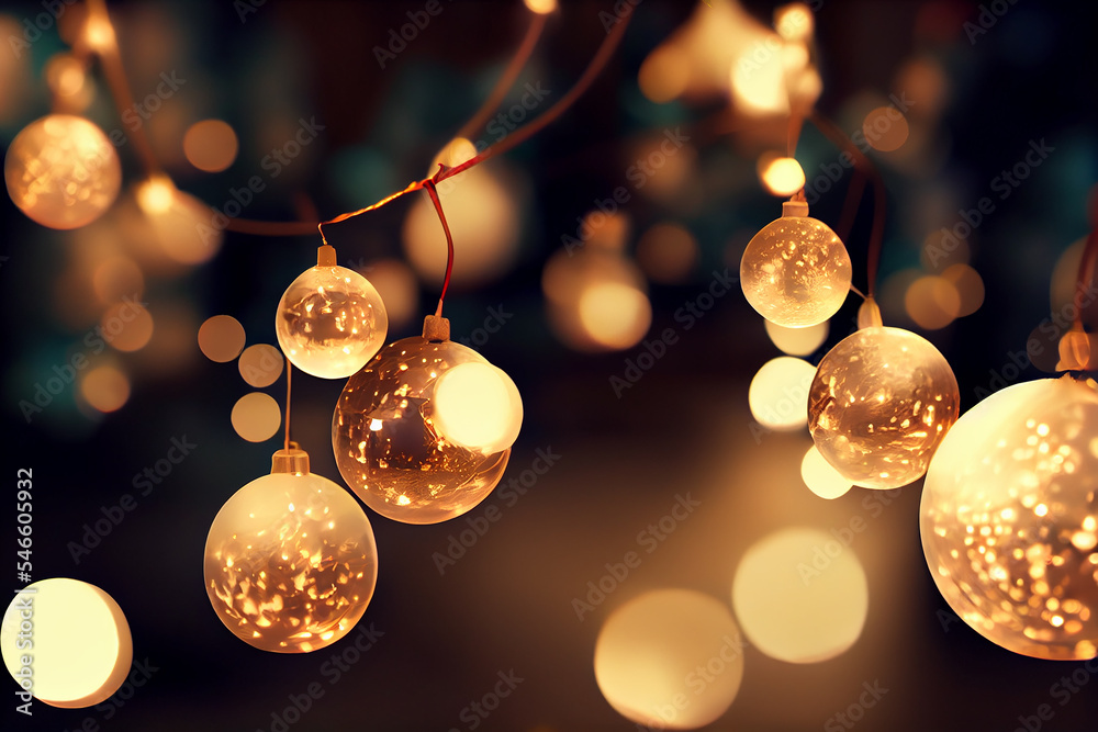 Elegant Golden Christmas Balls and Garland Lights 3D Artwork ...