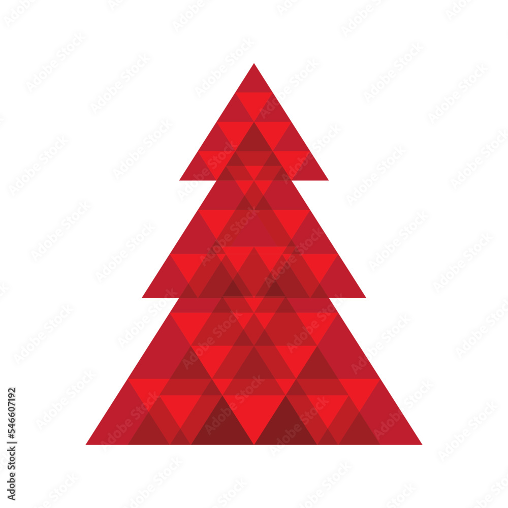 Abstract geometric red colors blended Christmas tree. Christmas card template. 