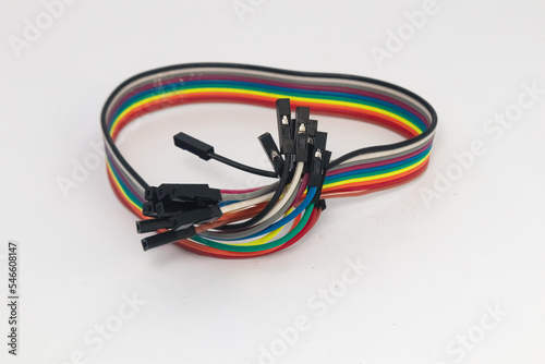 Rainbow cable with female to female connector as a jumper used for DIY materials by electronic hobbyists.