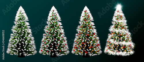 Weihnachtsbaum mit Roten Kugeln isoliert vor dunklem Hintergrund