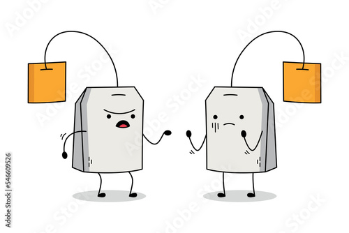 Cute tea cartoon character arguing