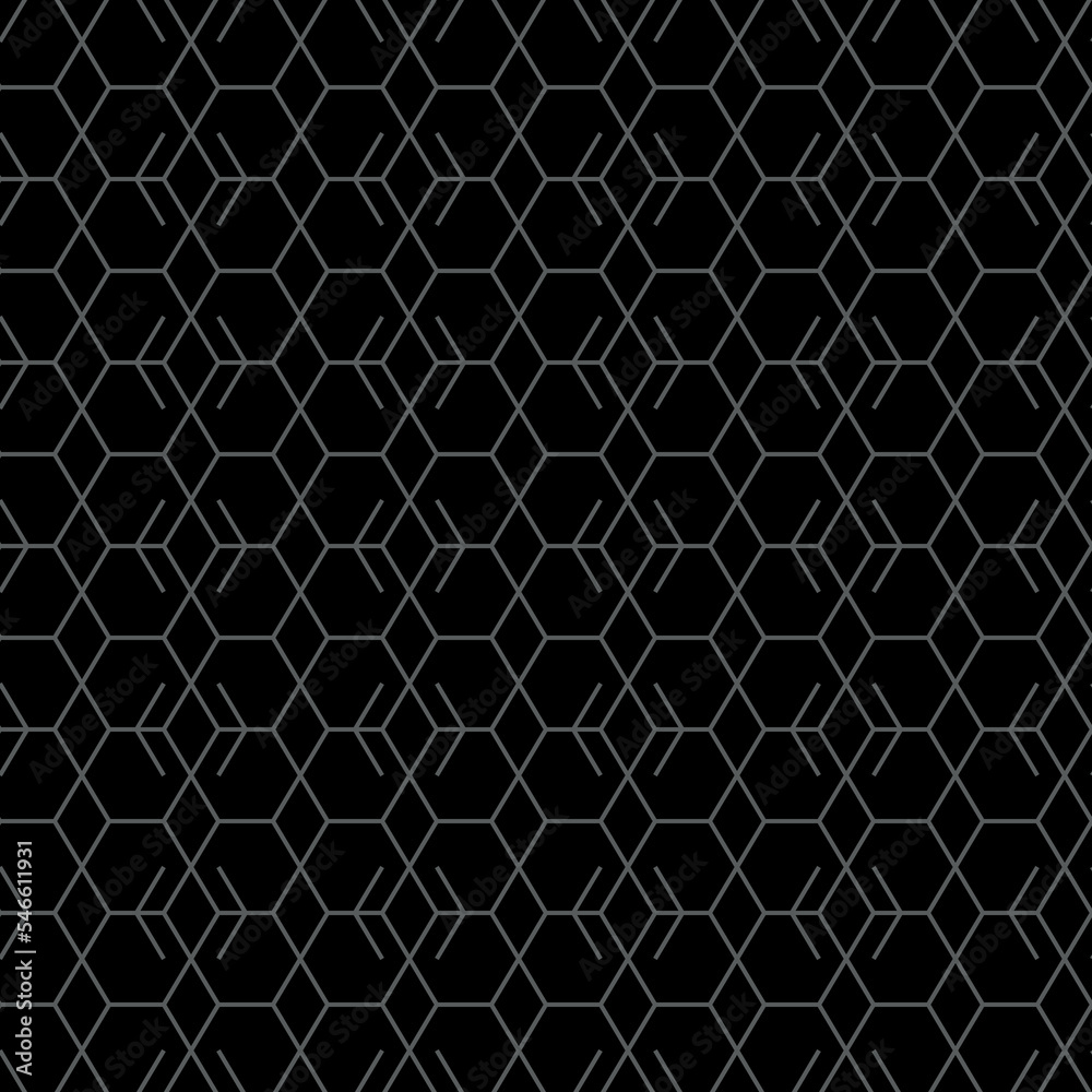 Fototapeta premium Vector illustration. The texture of the contour hexagon. Grey, black and white geometric seamless pattern. Mosaic abstract background. Hexagonal repeating geometric polygon texture.