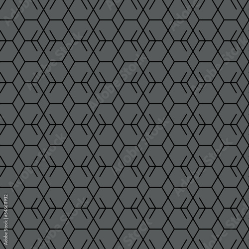 Vector illustration. The texture of the contour hexagon. Grey, black and white geometric seamless pattern. Mosaic abstract background. Hexagonal repeating geometric polygon texture.