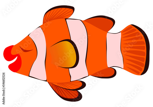 Illustration of Cute Clown fish or Anemo Fish with faceless isolated on white background. Graphic assets suitable for videos of animated animals, custom, and kid's equipment.