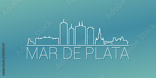 Mar del Plata, Buenos Aires Province, Argentina Skyline Linear Design. Flat City Illustration Minimal Clip Art. Background Gradient Travel Vector Icon.
