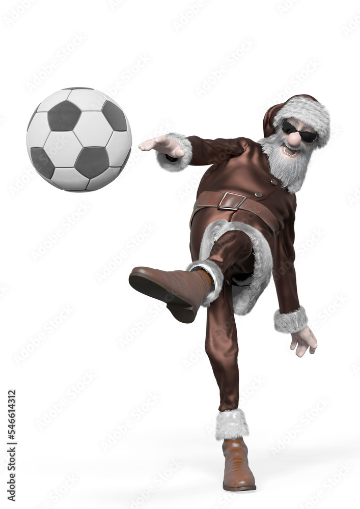 santa claus is kicking the football ball