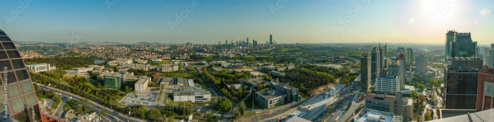 Fototapeta premium Aerial panoramic urban city landscape.