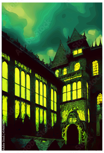 Haunted Victorian Hospital. [Vector Illustration, Digital Art, Sci-Fi Fantasy Horror Background, Graphic Novel, Postcard, T-Shirt, or Product Image]