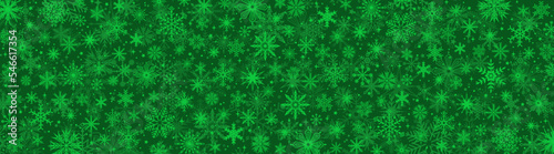Green monochrome Christmas banner with snowflakes. Vector illustration